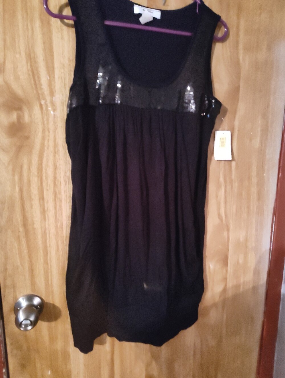 Black Sequin Yoke Sleeveless Women's Top
